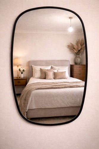 Large modern black metal oval - black,