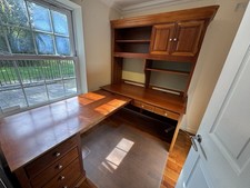 Solid Wooden Desk with Drawers under and Cupboards and Shelves on top section