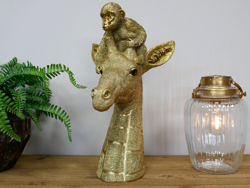 Gold giraffe monkey ornament - gold,