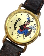 Disney Pedre Goofy Watch Moving Bands Backwards Numbers New Battery Gold Dial