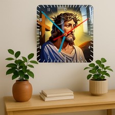 Jesus Christ With Thorns & Cross Square Wall Quartz Clock 200mm or 300mm JC3