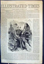 Original Old Antique Print General Williams Gallant Defender Kars Resting 1855