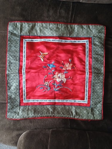 Silk red chinese cushion - chinese,