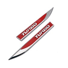 2Pcs Red TURBO Logo Emblem Blade Side Fender Badge 3D Metal Sticker Sport Decal