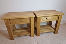 Pair of Pinetum Quercus Solid Oiled Oak Large Bedside Tables with Wooden Handles