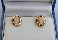 1988 JF 9CT YELLOW GOLD LADY CAMEO ROPEWORK DESIGN OVAL STUD EARRINGS - 2.2g