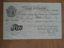 £5 Five Pound White  Banknote Beale Cat B270 VF/EF