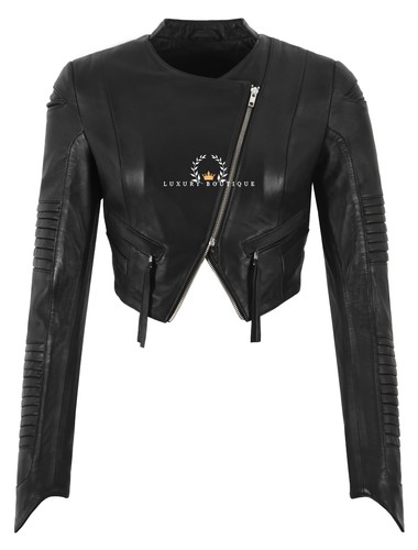 Women cropped leather jacket - women's,