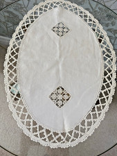 VINTAGE IVORY LINEN OVAL TABLE