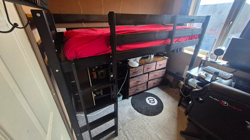 Black wooden loft - black, bed