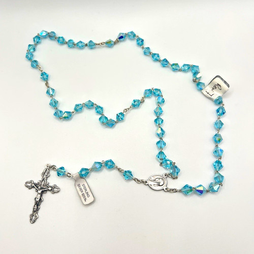Aqua blue crystal rosary beads - blue,