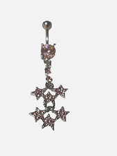 one 14g 7/16 6 star Pink CZ Belly 1 1/2 inch Dange Look Hot Sexy Club Body Art