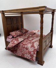 Dolls House furniture double Tudor bed & bedding in 1/12th Scale