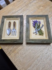 Charming Vintage Ceramic Minature Gardening Themed Wall Plaques x 2