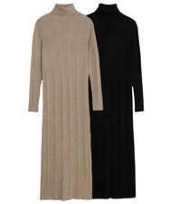 EX M&S RIBBED DRESS Roll Neck Midi Ladies Knitted Dress Slits Party Warm