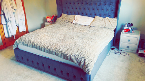 Grey velvet upholstered button - grey,