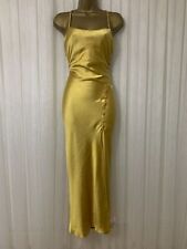 Asos Design Gold Satin Button Drape Dress Maxi Cross Strap Back Long Cami Slip