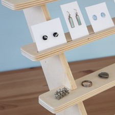 Countertop Retail Market Earring Card Display. Reversible Shelves. Compact