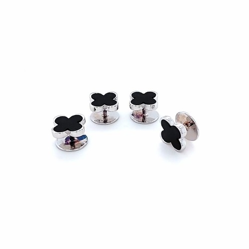 Sterling silver onyx clover - silver,