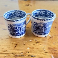 Pair Antique English Porcelain Booths Silicon China  Blue Floral British Scenery