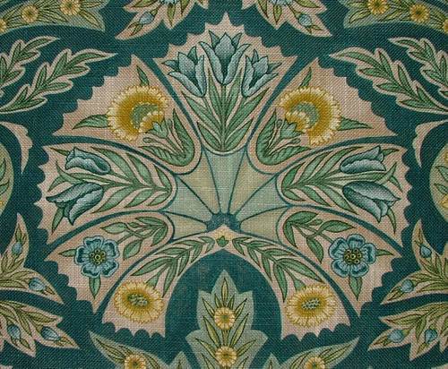 Floral motifs teal linen blend - floral,