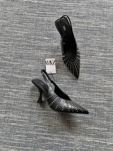 Zara black leather - black, studded