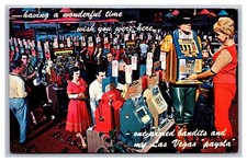 Las Vegas NV Gambling Casino One Armed Bandits and Payola Chrome Postcard