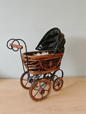 Victorian Small Size 14" Retro Pram Buggy Stroller For Display With China Doll 