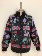 Vintage 1980s handmade mohair cardigan fluffy retro oversized sweater jacket #V3