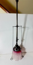 Antique Victorian Gas Lamp & Cranberry Etched Shade Now Electric Long Drop 61cm