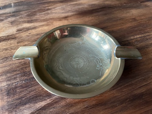 Antique brass ashtray with - brass,