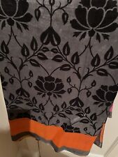 Beautiful Grey Printed Saree/Sari Black Print With Orange And Pink Accents