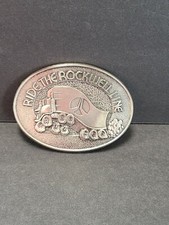  Vintage 80s "RIDE THE ROCKWELL LINE" Pewter Belt Buckle Heavy Transport Truck