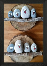Painted Stone Bird Family on