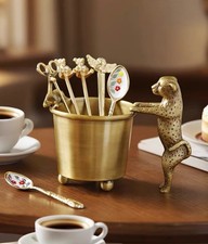 Antique Gold Brass Storage Canister with Cheetah Accent - Vintage Tabletop Decor