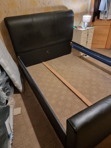 King size leather sleigh - , bed