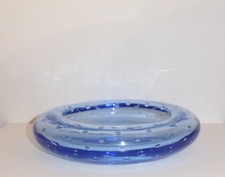 Whitefriars Glass Blue Sapphire Controlled Bubble Dish 7" Bullicante Mid Century
