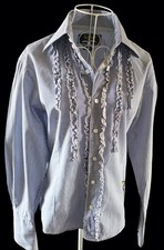 Two Stoned Mens Frill Front Double Cuff Shirt Size S