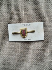 Vintage British Made Tie Clip | Scottish Lion Rampant Emblem Gold Tone Tie Bar