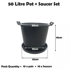 10 x 50 Litre Plant Pot With Saucer Heavy Duty Handles 50L Tree Lt Big Large