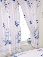 NAUTICAL BLUE BEDDING OR CURTAINS WHITE SHIP BOAT ANCHOR LIGHTHOUSE COMPASS ROPE