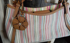 fossil bags women multi colored with tan hand straps/tan rosette