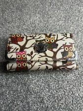 LYDC London Owl Design Zip Coin 10 Card Purse Opens Out