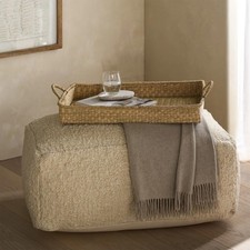 The White Company Rectangular Rustic Hand-Woven Seagrass Tray Glass Base 38x63cm