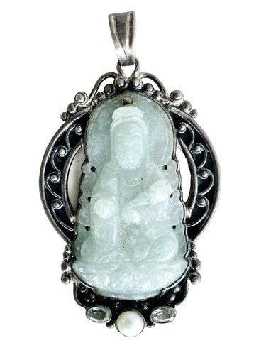 Silver jade buddha - jade, pendant