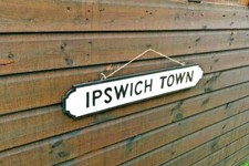IPSWICH TOWN SIGN (HAND CARVED & PAINTED). MADE FROM WOOD
