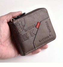 Mens Zip Around Wallet PU Leather Bifold Coin Pocket Card Holder Gift for Him