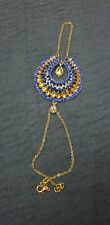 DIAMANTE KUNDAN STONES HAND CHAIN PANJA  BRACELET HAND JEWELLERY HAND PIECE BLUE