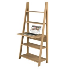 Oak Ladder Desk Laptop Study Writing Table with Storage Shelving Unit 5 Tier