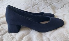 WOMENS M&S NAVY BLUE SUEDE BLOCK HEEL COURT SHOES WITH INSOLIA UK 4 EU 37 WIDE